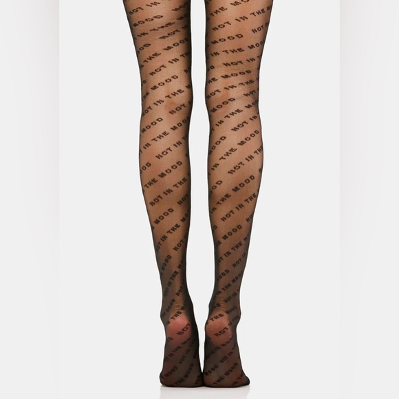 NIP Dolls Kill Skinny Dip Not In The Mood Print Tights Black Large - Picture 2 of 7